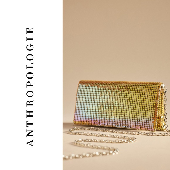 Anthropologie Dolce Vita Chainmail Clutch Yellow - Picture 5 of 5